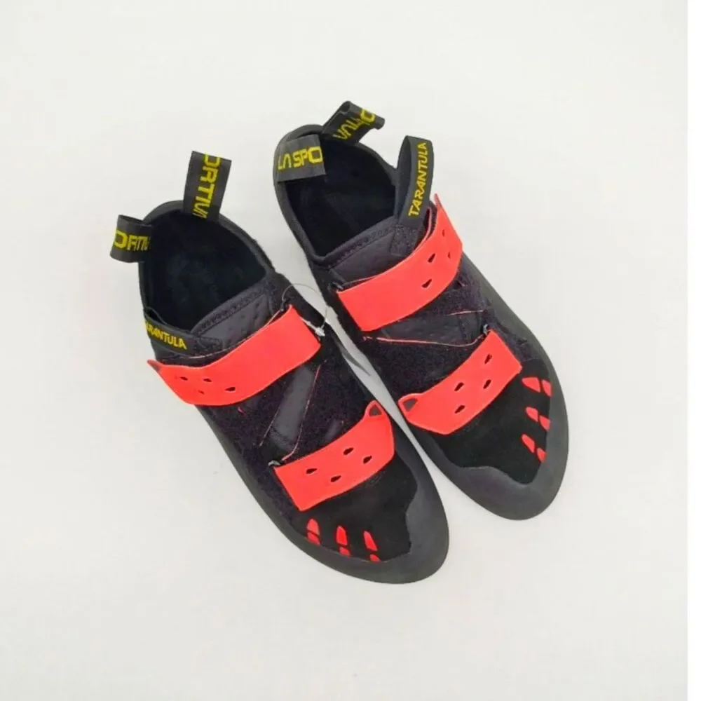 LA Sportiva Tarantula Men's 10 Women's 11 Black Red Poppy Rock Climbing Shoes